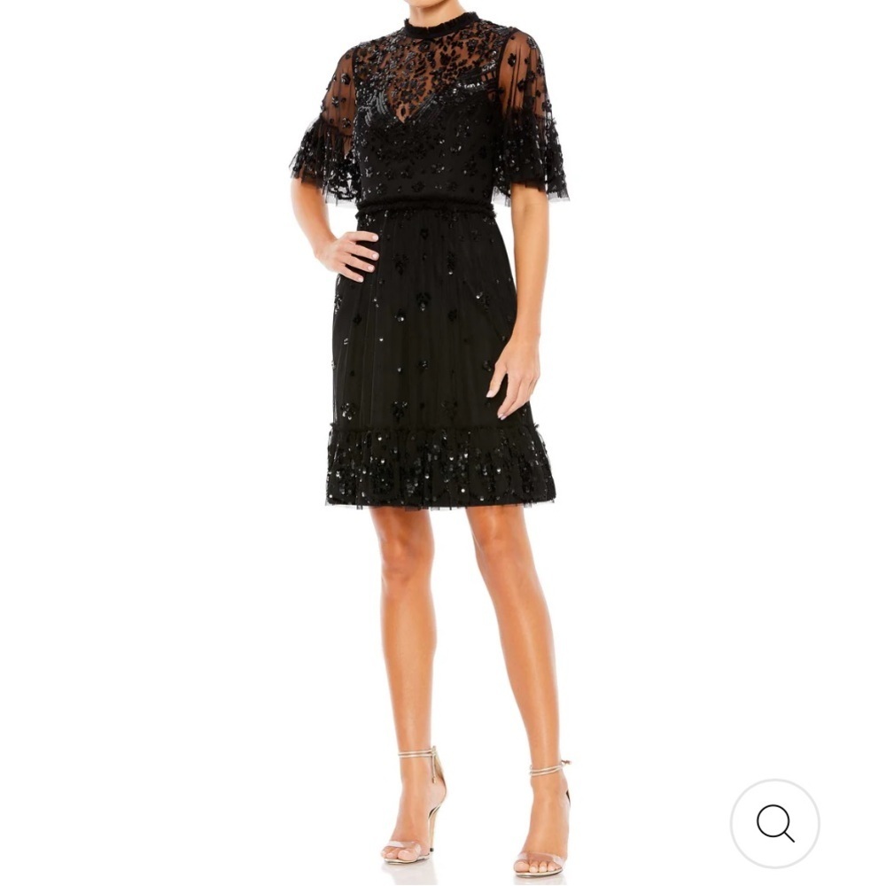 Mac Duggal NWOT Embellished Illusion High Neck Mini Dress Black Women’s 2‎ 9143